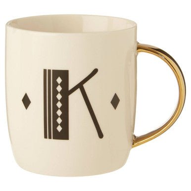 Diamond Deco White Monogram Mug, K - Joe’s Haven