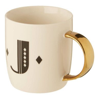 Diamond Deco White Monogram Mug, J - Joe’s Haven
