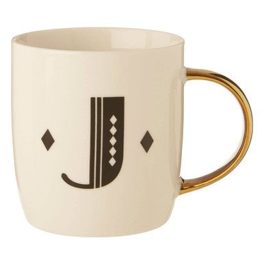 Diamond Deco White Monogram Mug, J - Joe’s Haven