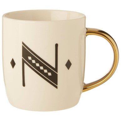 Diamond Deco White Monogram Mug, N - Joe’s Haven