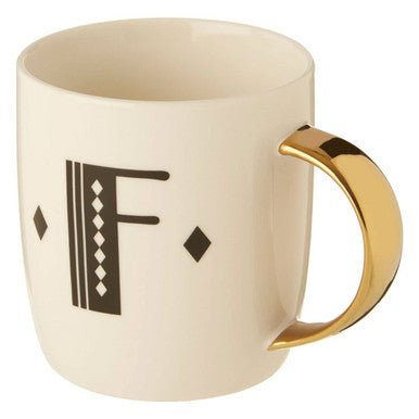 Diamond Deco White Monogram Mug, F - Joe’s Haven