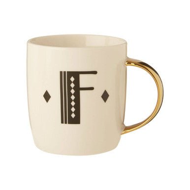Diamond Deco White Monogram Mug, F - Joe’s Haven