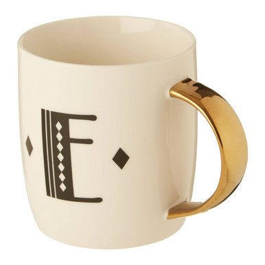 Diamond Deco White Monogram Mug, E - Joe’s Haven