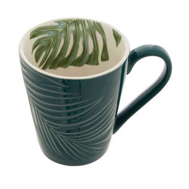 Bali Dark Green Leaf Design Mug - Joe’s Haven