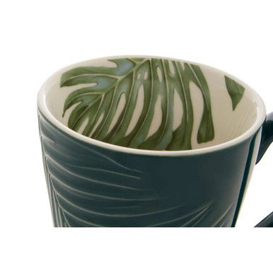 Bali Dark Green Leaf Design Mug - Joe’s Haven