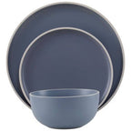 Elmira Twelve Piece Blue Stoneware Dinner Set With Grey Rim - Joe’s Haven