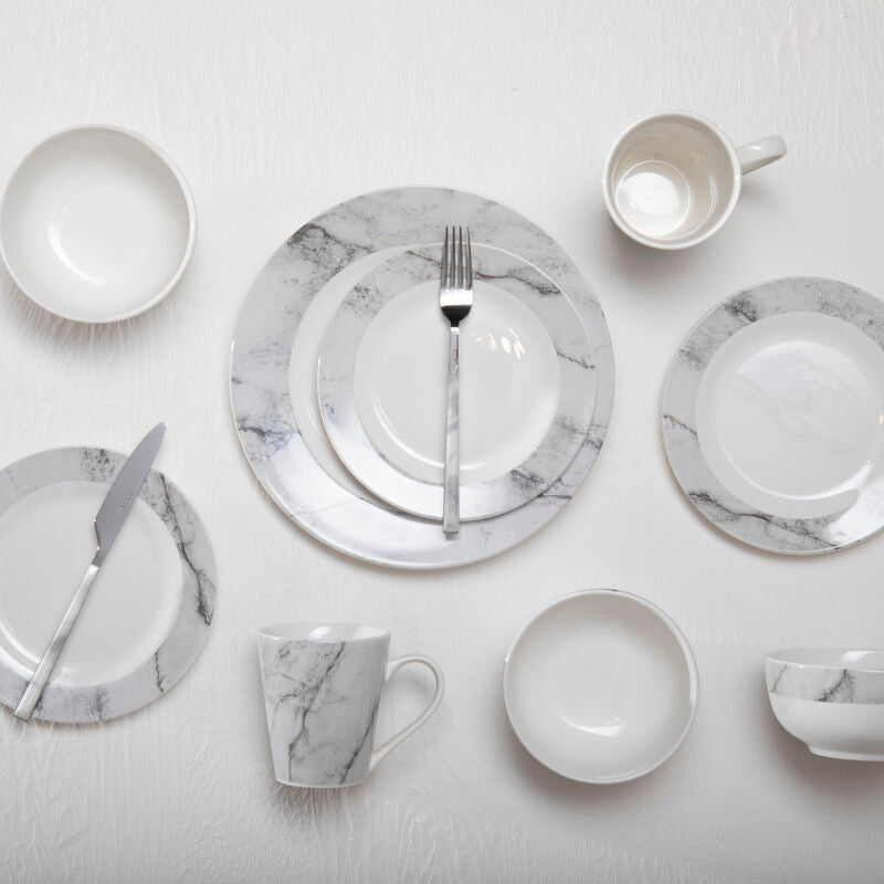 Avie 16 Piece White And Grey Marble Effect Dinner Set - Joe’s Haven