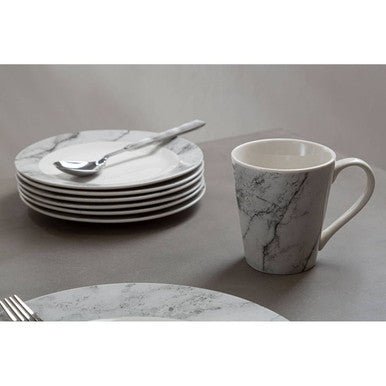 Avie 16 Piece White And Grey Marble Effect Dinner Set - Joe’s Haven