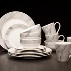 Avie 16 Piece White And Grey Marble Effect Dinner Set - Joe’s Haven