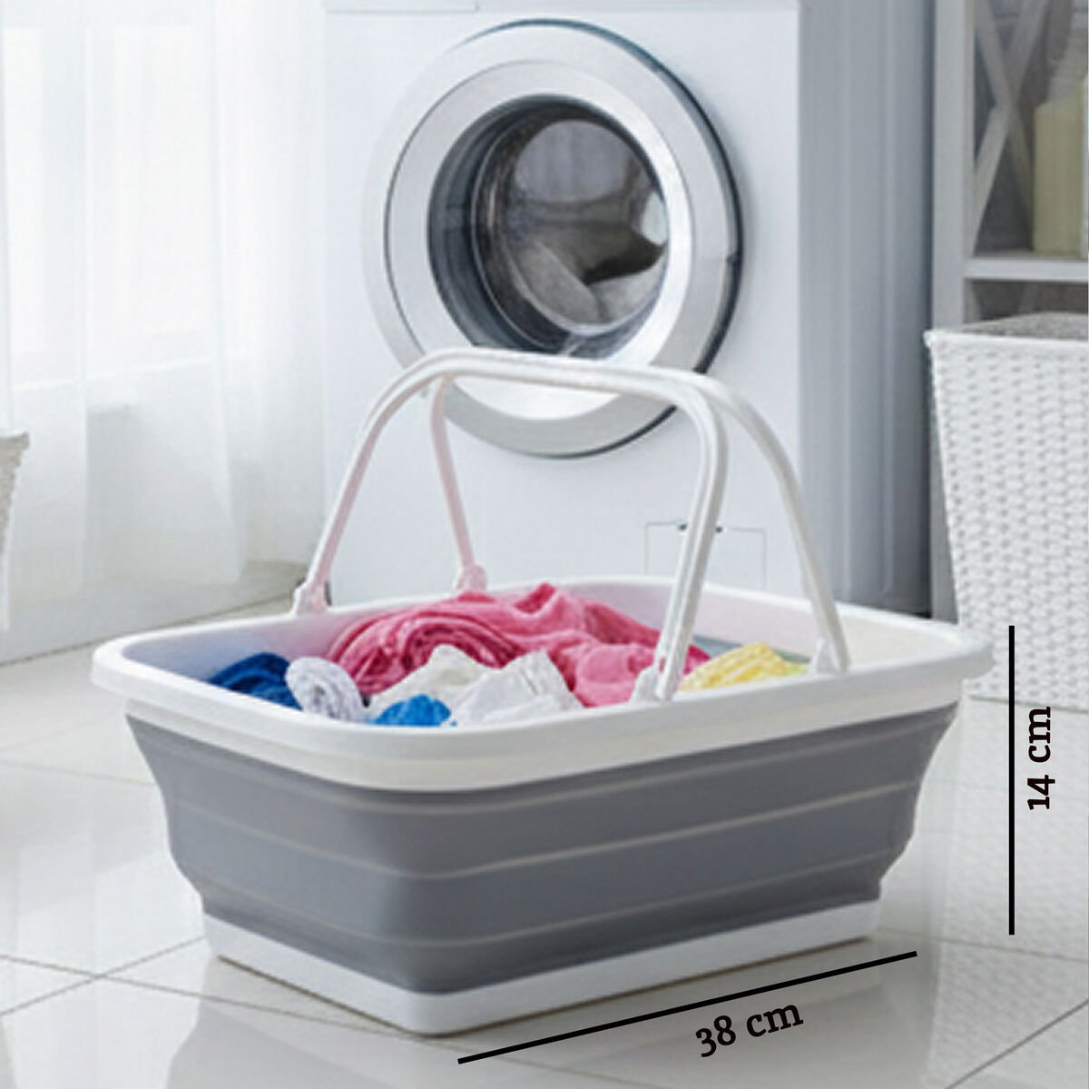 Averill Collapsible Grey And White Basket With Handles - Joe’s Haven