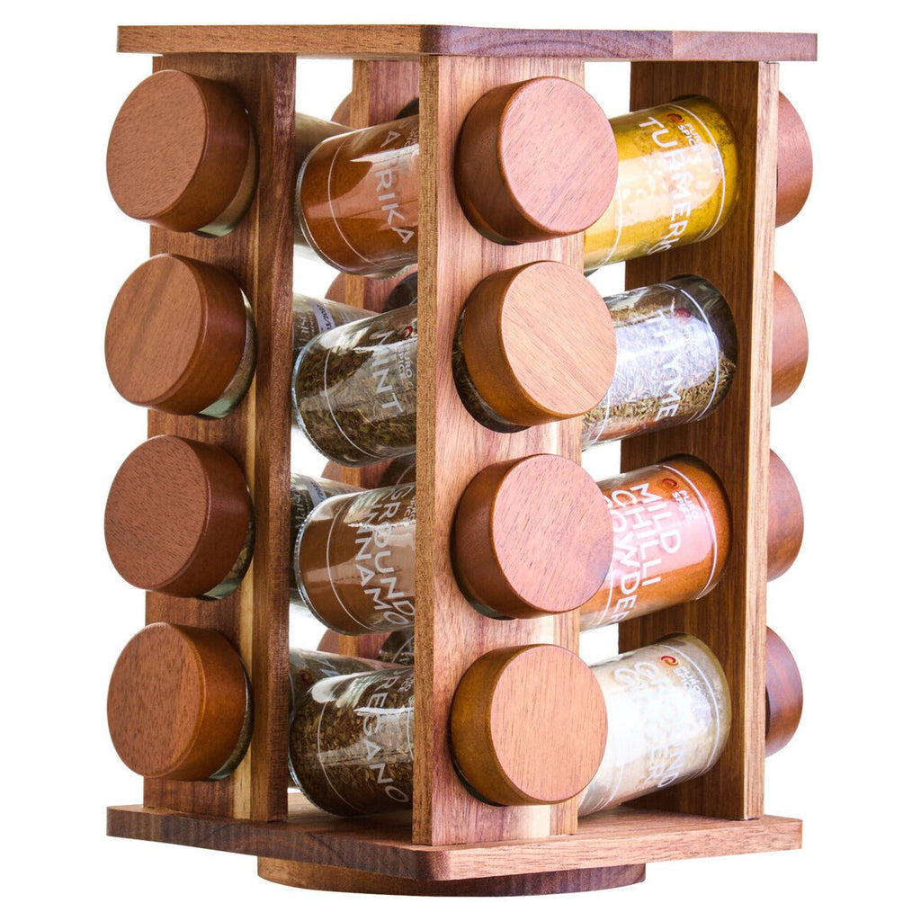 Puro Acacia Wood Revolving Spice Rack with 16 Jars - Joe’s Haven