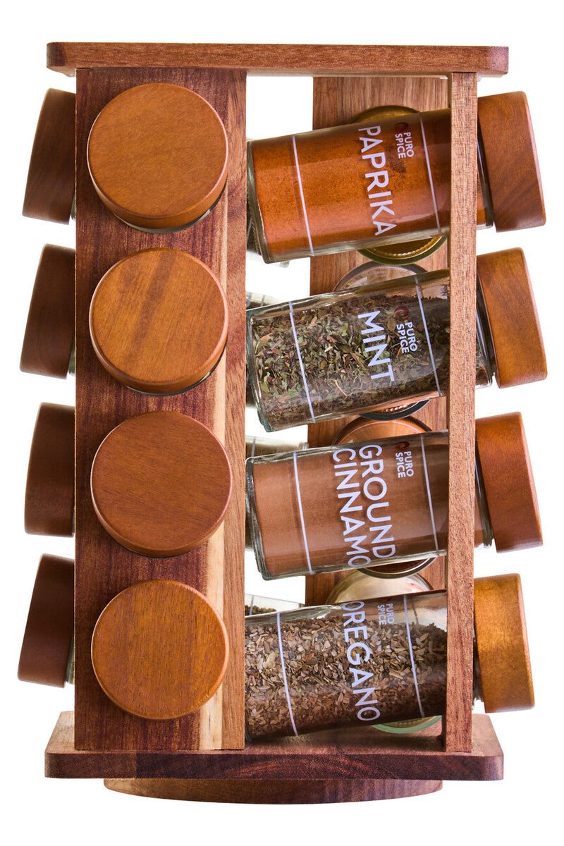 Puro Acacia Wood Revolving Spice Rack with 16 Jars - Joe’s Haven