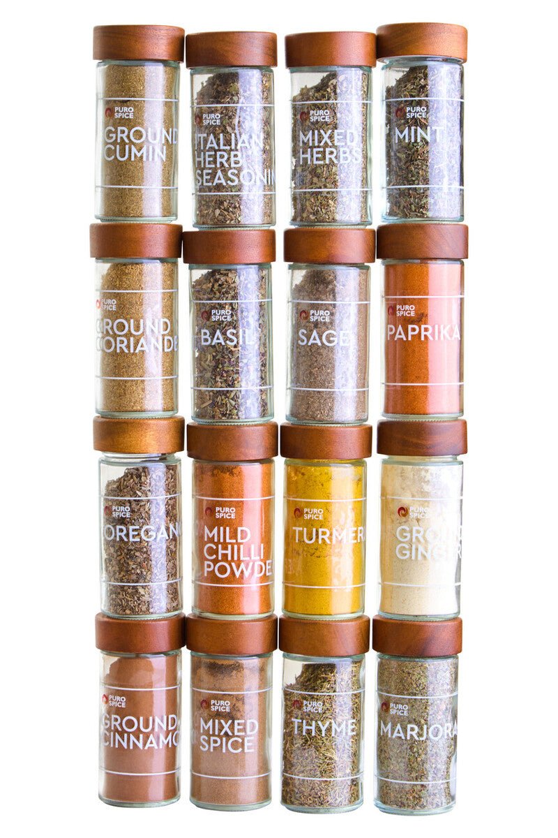 Puro Acacia Wood Revolving Spice Rack with 16 Jars - Joe’s Haven