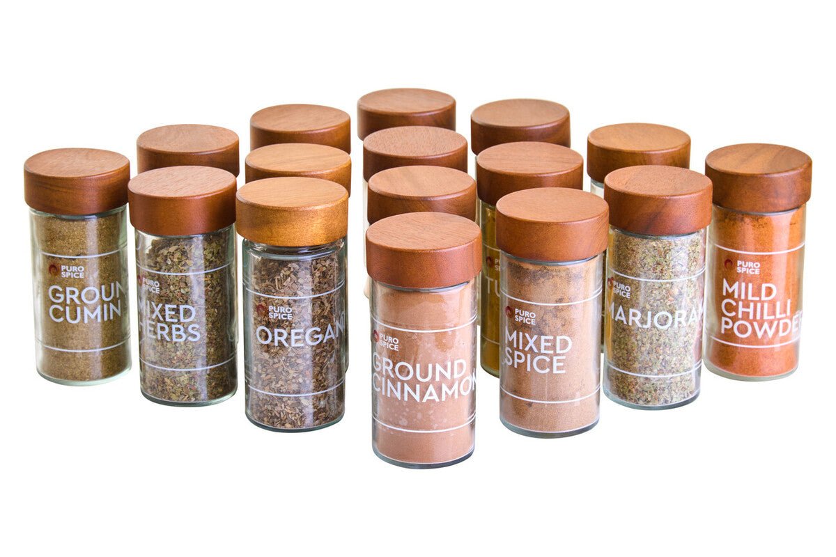 Puro Acacia Wood Revolving Spice Rack with 16 Jars - Joe’s Haven