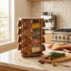 Acacia Wood Revolving Spice Rack with 16 Jars | Puro - Joe’s Haven