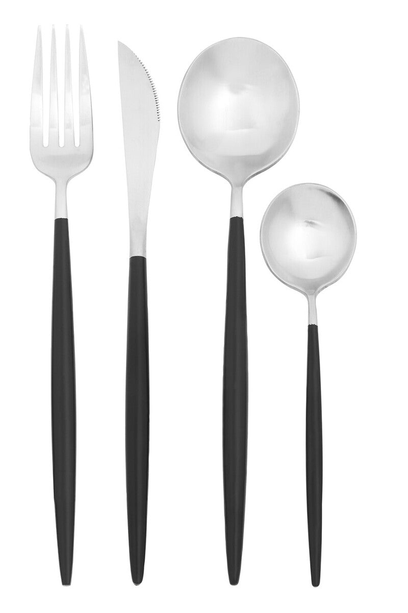 Avie 16 Piece Matte Silver And Black Cutlery Set - Joe’s Haven