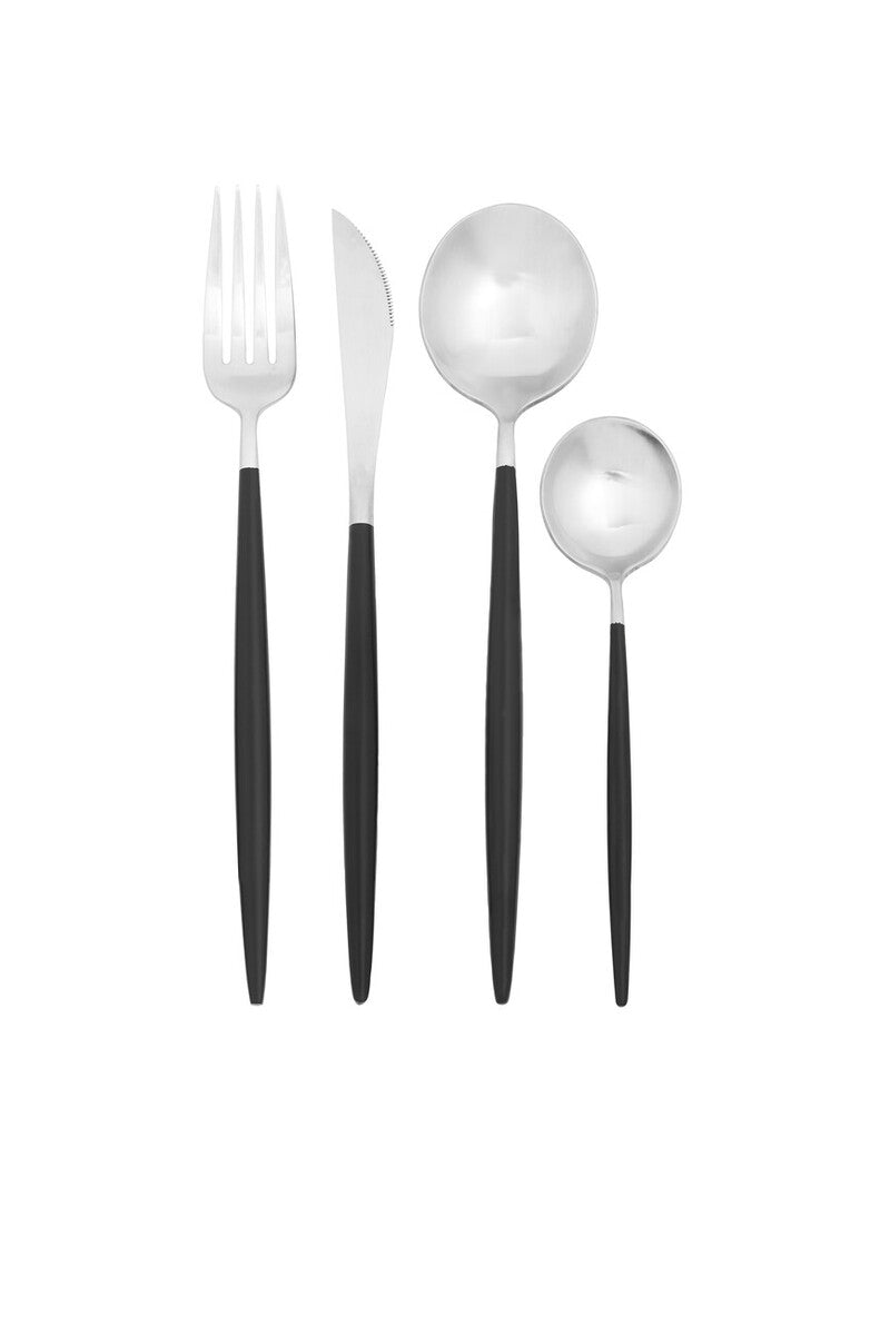 Avie 16 Piece Matte Silver And Black Cutlery Set - Joe’s Haven