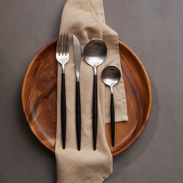 Avie 16 Piece Matte Silver And Black Cutlery Set - Joe’s Haven