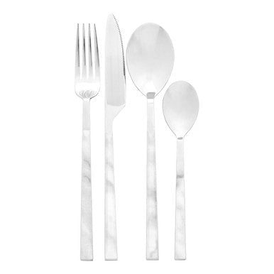Avie 16 Piece White Faux Marble Cutlery Set - Joe’s Haven