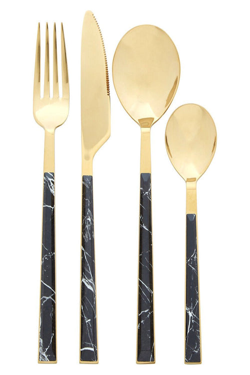 Avie 16 Piece Black Faux Marble Cutlery Set - Joe’s Haven