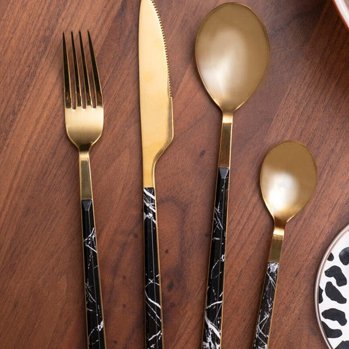Avie 16 Piece Black Faux Marble Cutlery Set - Joe’s Haven