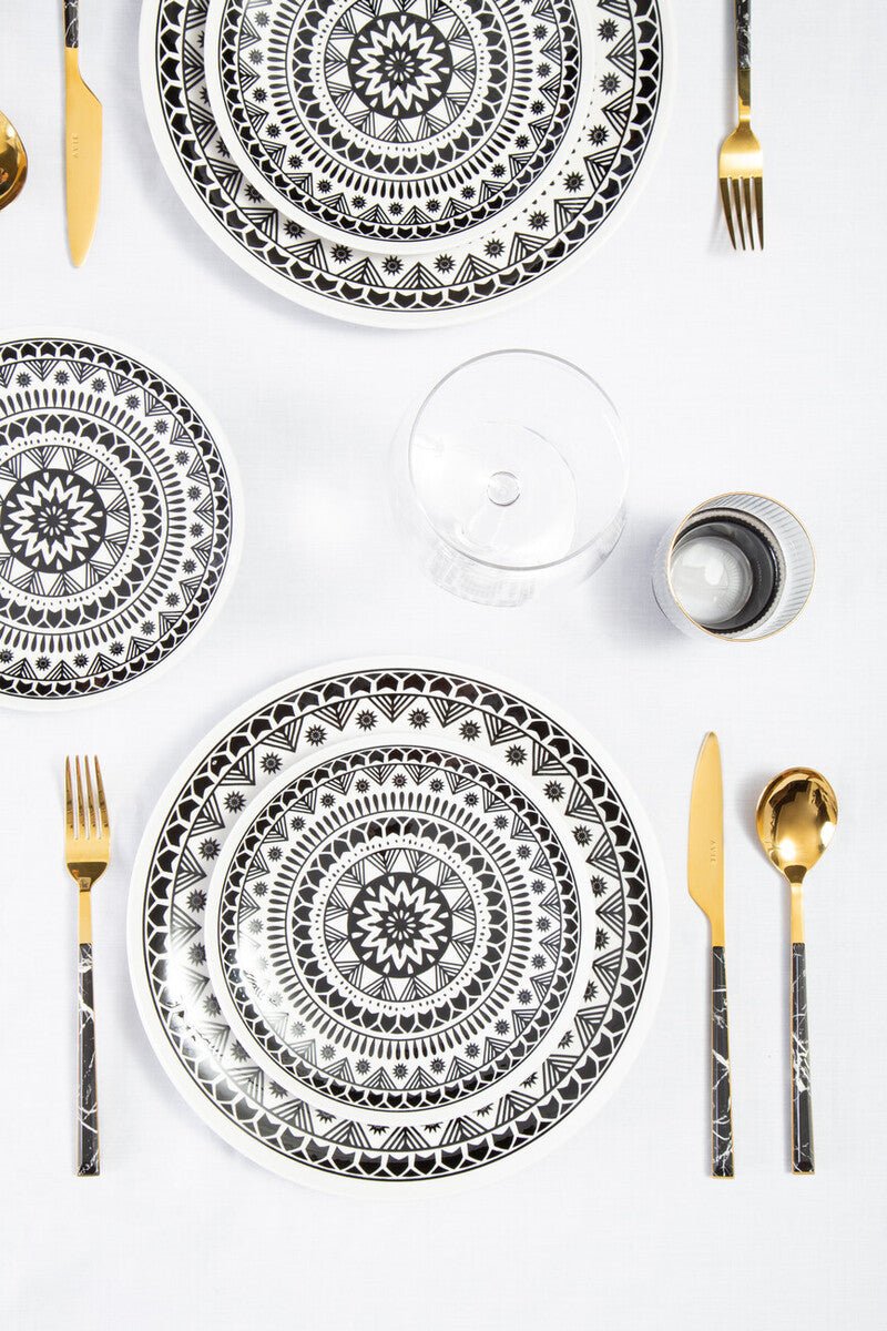 Avie 16 Piece Black Faux Marble Cutlery Set - Joe’s Haven