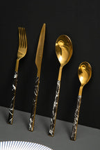 Avie 16 Piece Black Faux Marble Cutlery Set - Joe’s Haven
