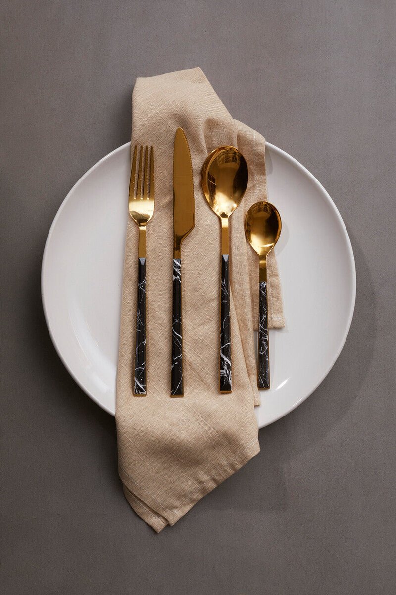 Avie 16 Piece Black Faux Marble Cutlery Set - Joe’s Haven