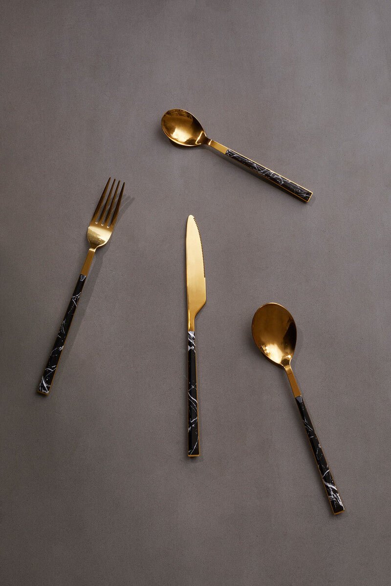 Avie 16 Piece Black Faux Marble Cutlery Set - Joe’s Haven