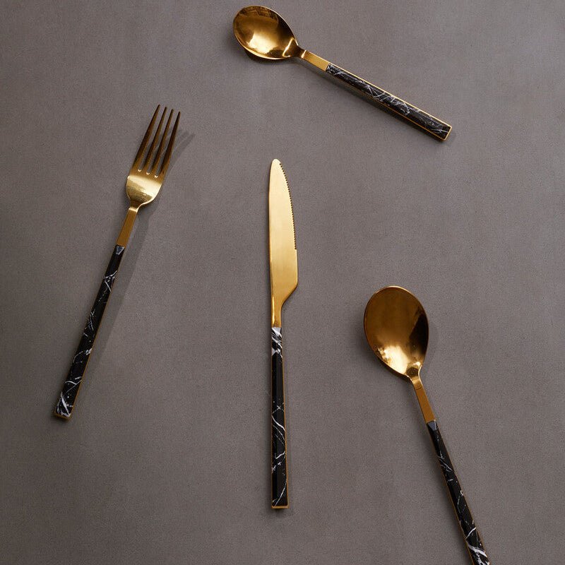 Avie 16 Piece Black Faux Marble Cutlery Set - Joe’s Haven