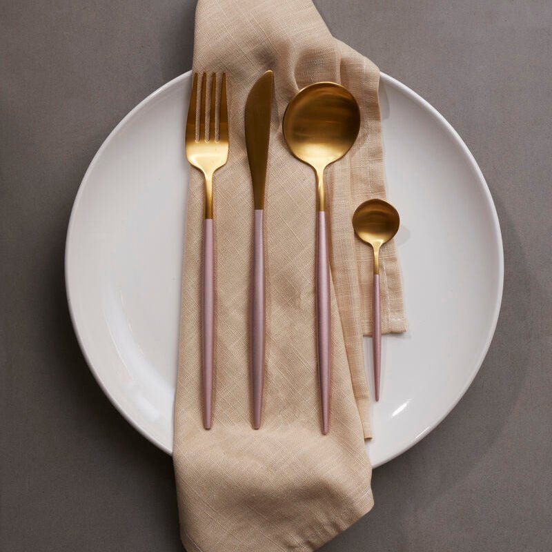 Avie 16 Piece Pink And Gold Finish Cutlery Set - Joe’s Haven