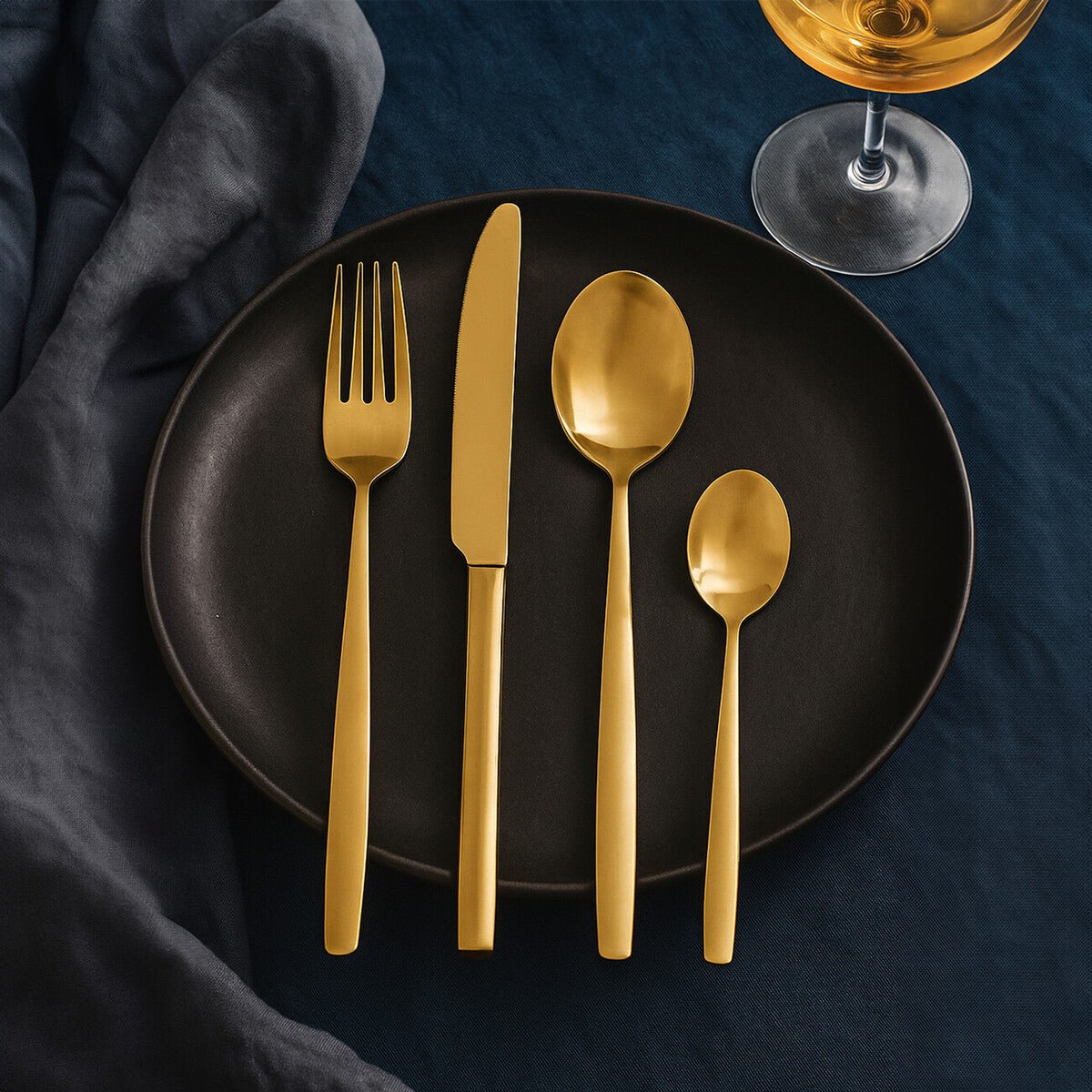 Avie 16 Piece Gold Finish Stainless Steel Cutlery Set - Joe’s Haven