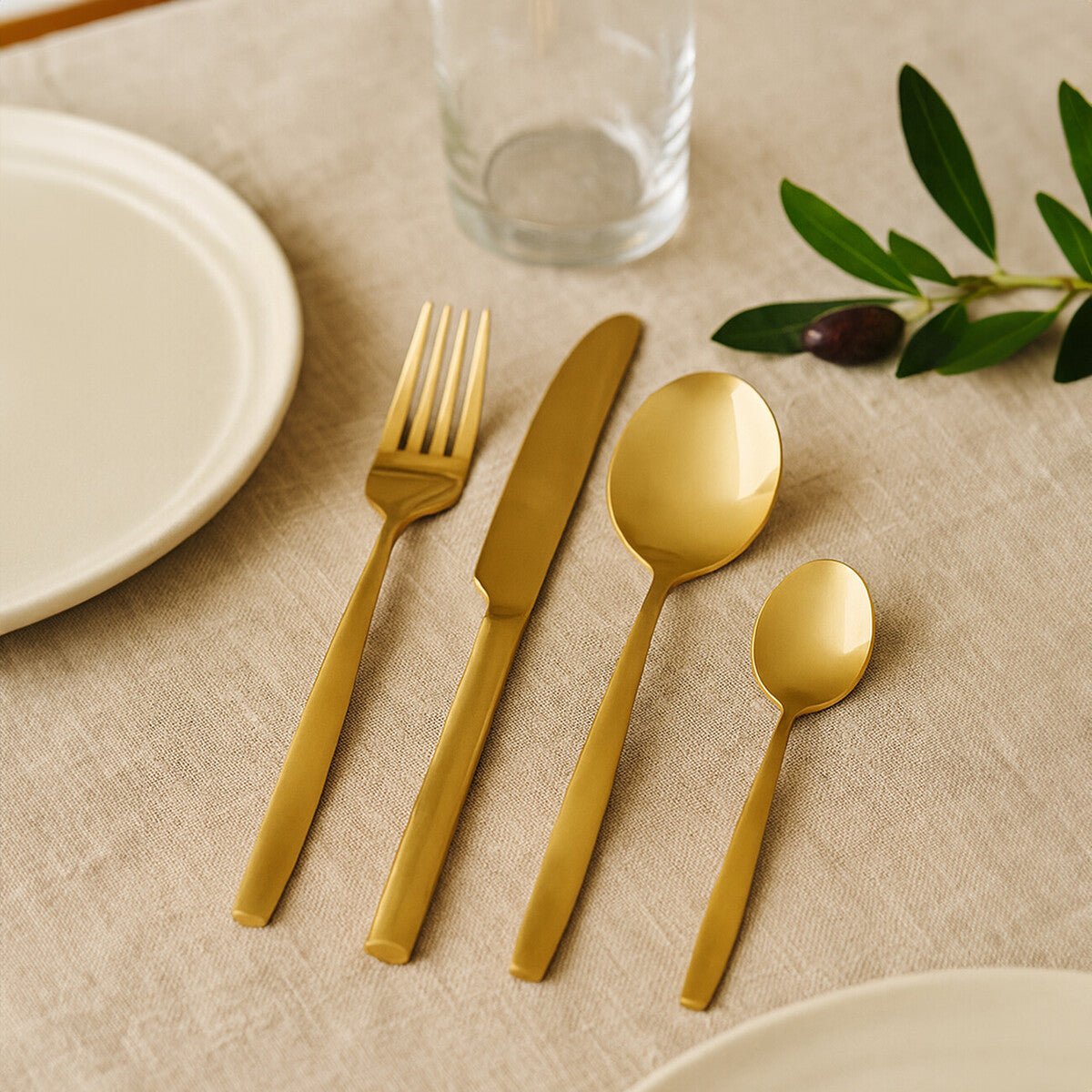 Avie 16 Piece Gold Finish Stainless Steel Cutlery Set - Joe’s Haven
