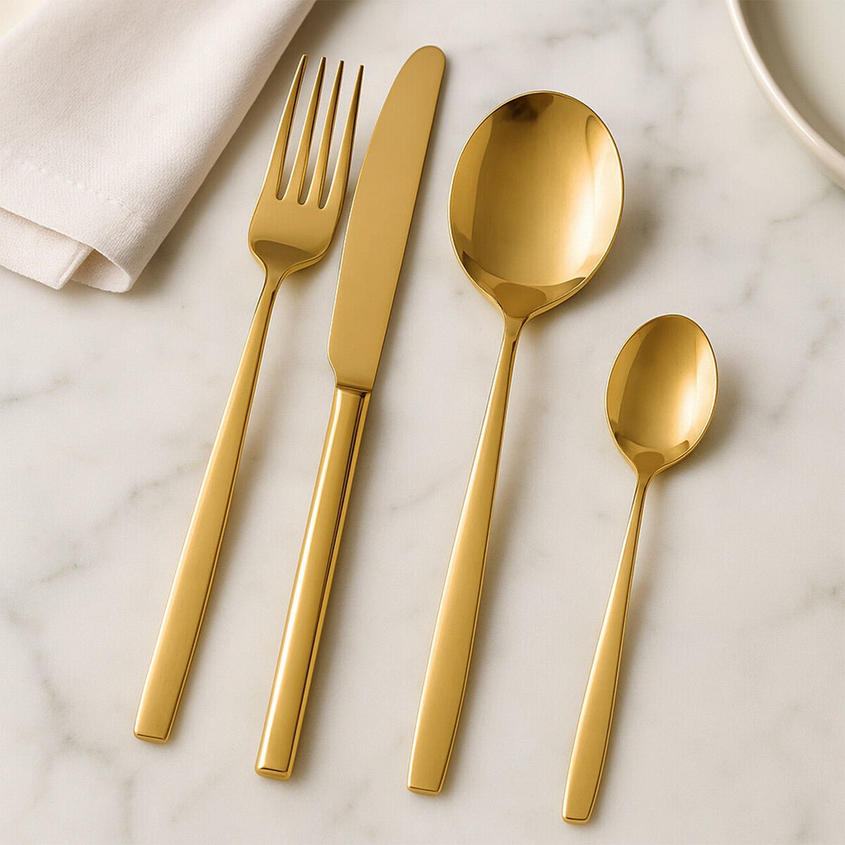 Avie 16 Piece Gold Finish Stainless Steel Cutlery Set - Joe’s Haven