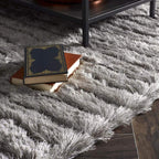 Carved Glamour Silver Grey Shaggy Rug - Joe’s Haven