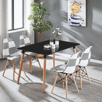 Black/White Patchwork Modern Dining Chair with Wooden Legs & Black Metal Wire Frame - Joe’s Haven