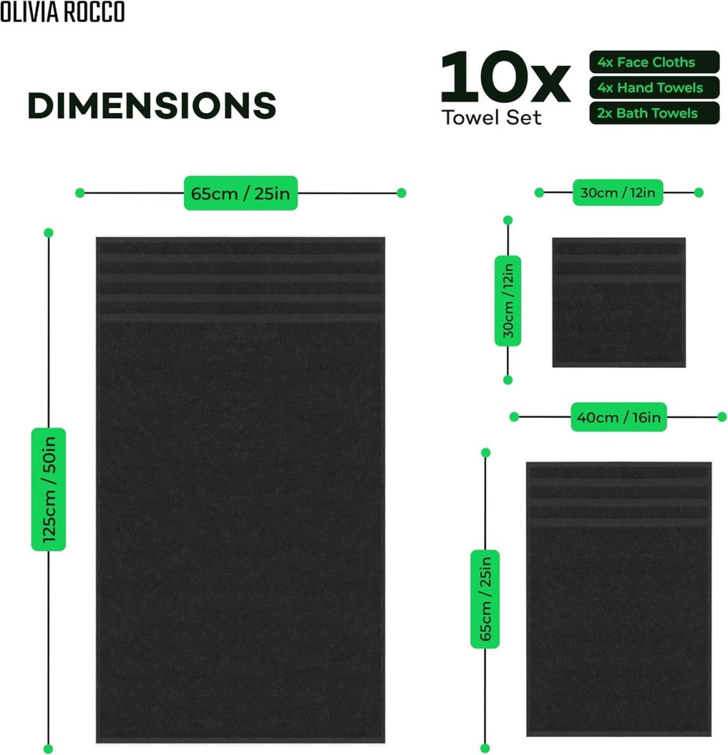 10 Piece Monaco Luxury Egyptian Cotton Towel Set - Joe’s Haven