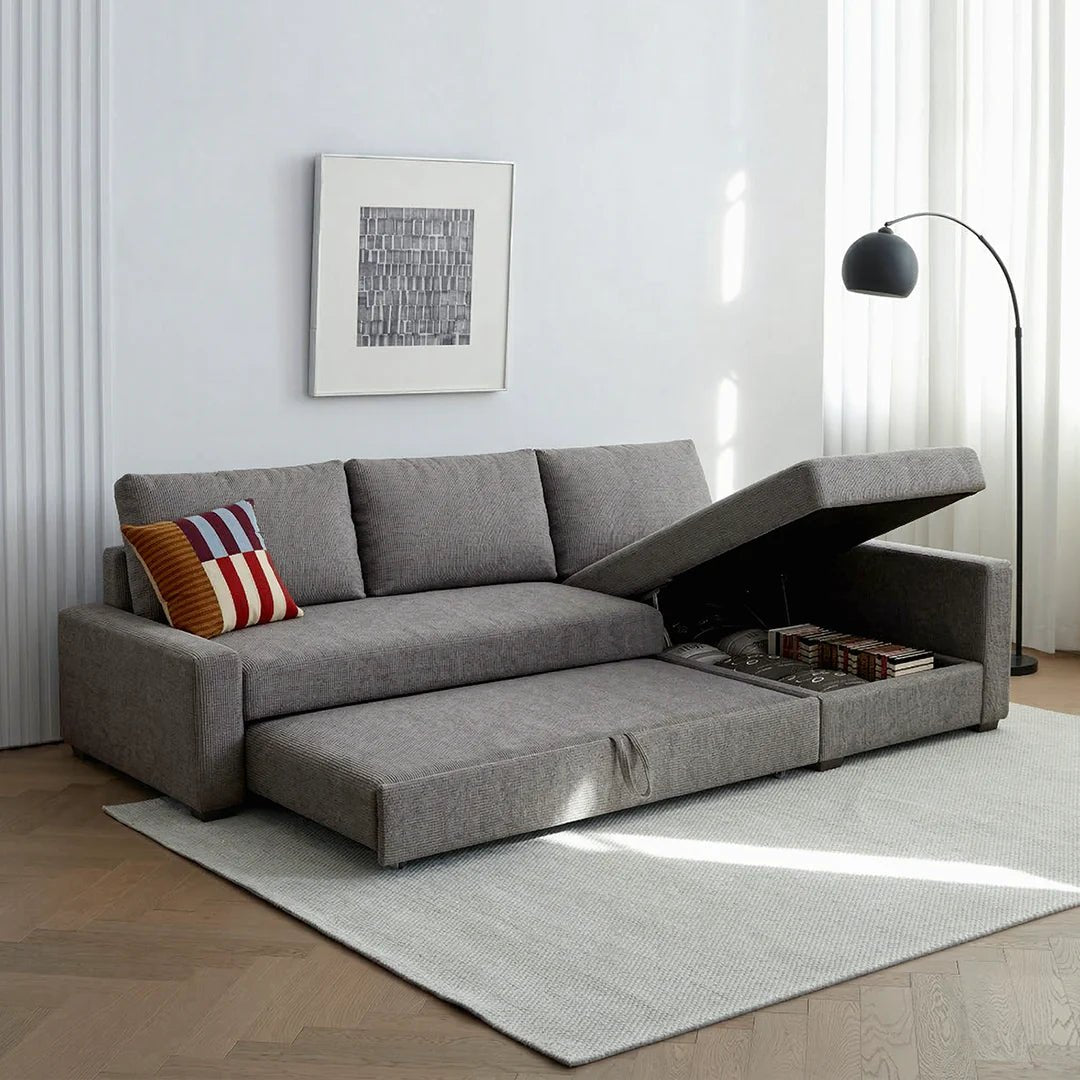 Edwards Three Seater Corner Sofa Bed With Storage, Linen - Joe’s Haven
