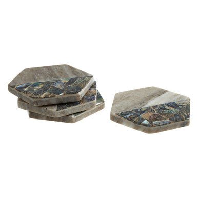 Imogen Set Of 4 Beige Marble And Paua Shell Coasters - Joe’s Haven