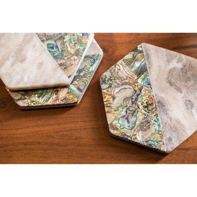 Imogen Set Of 4 Beige Marble And Paua Shell Coasters - Joe’s Haven