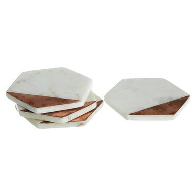 Monzaro Set Of 4 White Marble And Copper Inlay Coasters - Joe’s Haven