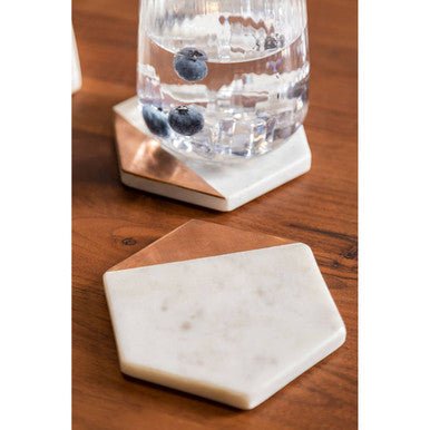 Monzaro Set Of 4 White Marble And Copper Inlay Coasters - Joe’s Haven