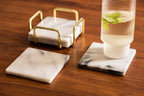 Delphine Set Of 4 White Marble Coasters With Brass Finish Holder - Joe’s Haven