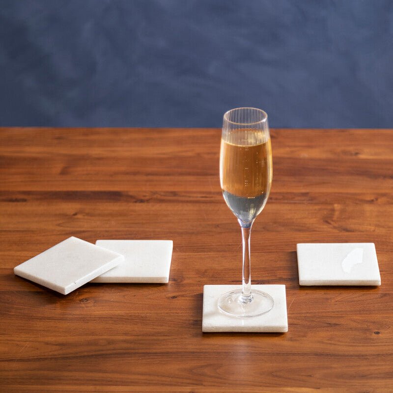 Kindia Set Of Four White Marble Square Coasters - Joe’s Haven