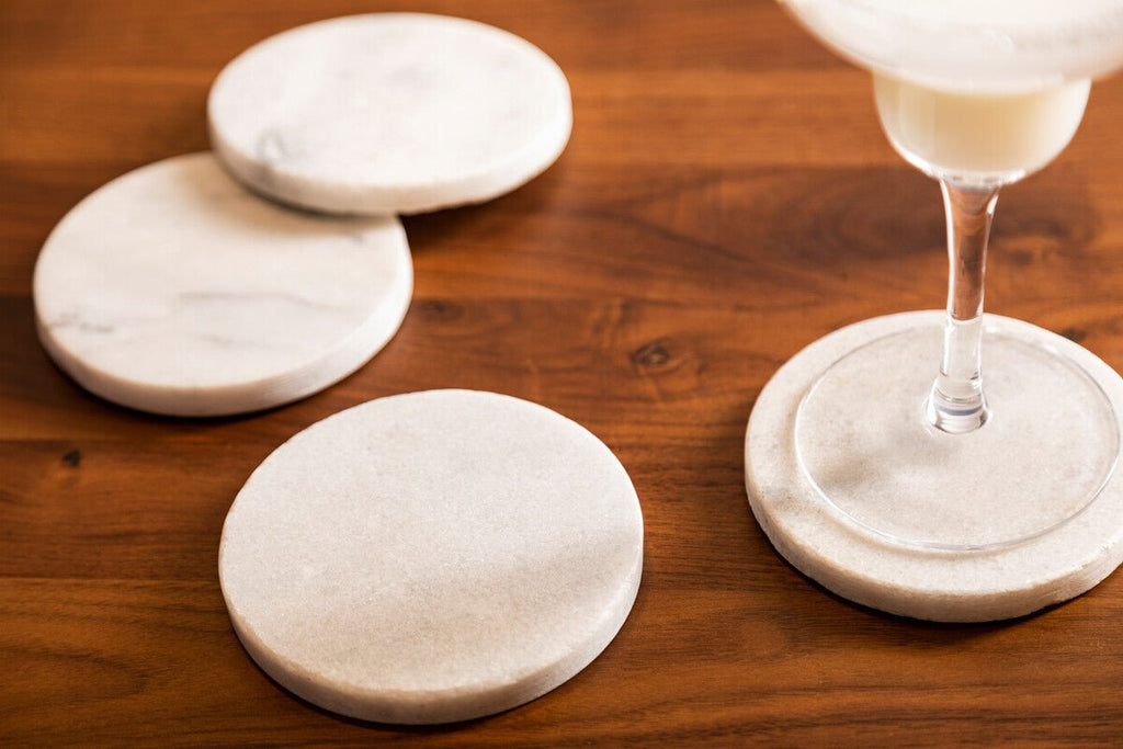 Kindia Set Of 4 White Marble Round Coasters - Joe’s Haven