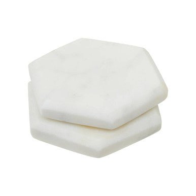 Kindia Set Of 4 White Marble Hexagonal Coasters - Joe’s Haven