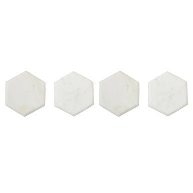 Kindia Set Of 4 White Marble Hexagonal Coasters - Joe’s Haven