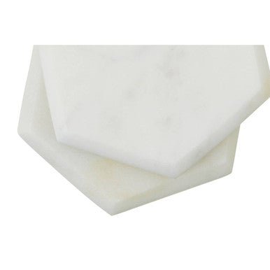 Kindia Set Of 4 White Marble Hexagonal Coasters - Joe’s Haven
