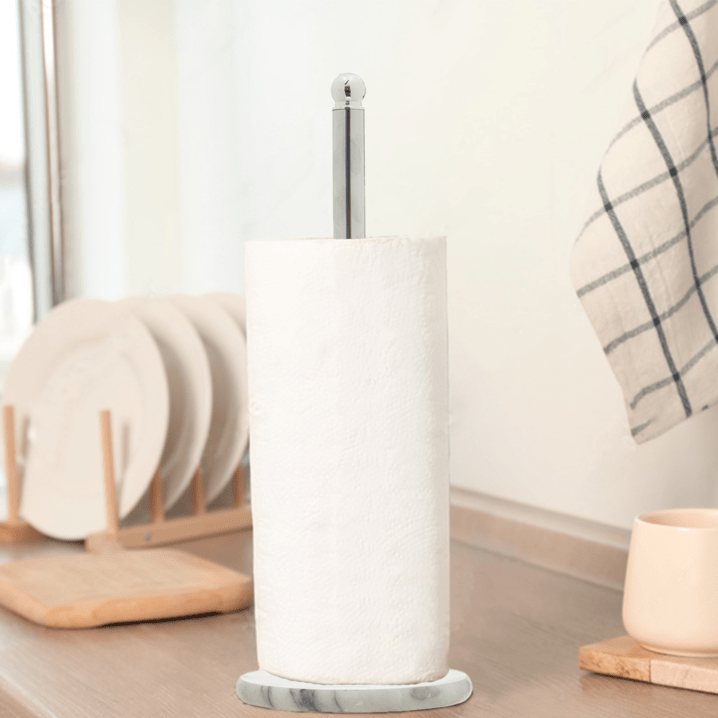 Delphine Chrome Kitchen Roll Holder with Marble Base - Joe’s Haven