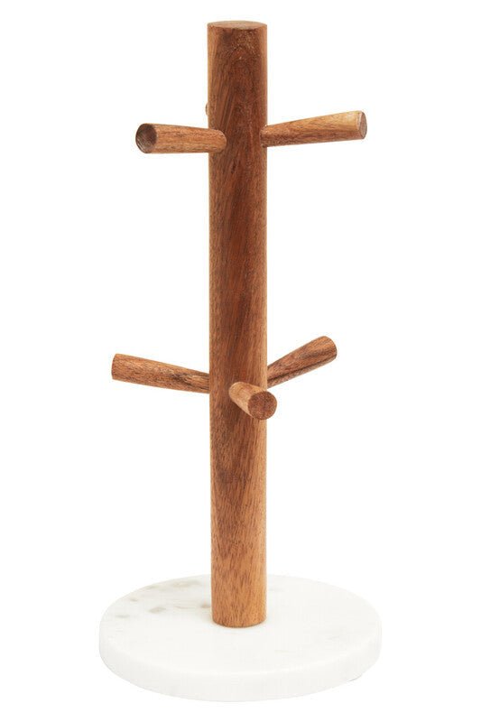 Monzaro Acacia Wood And White Marble Mug Tree - Joe’s Haven